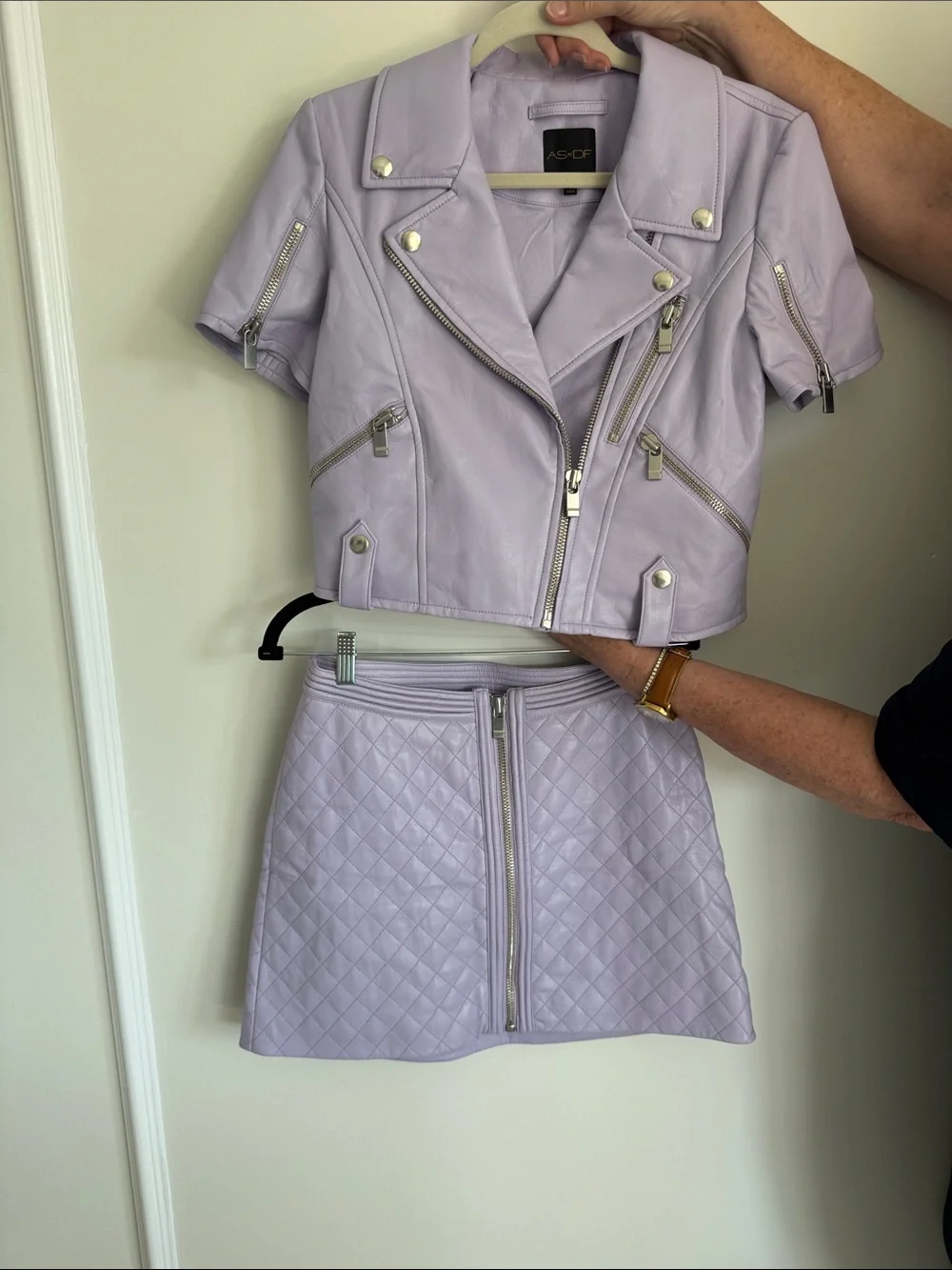Lilac Quilted Leather Mini Skirt